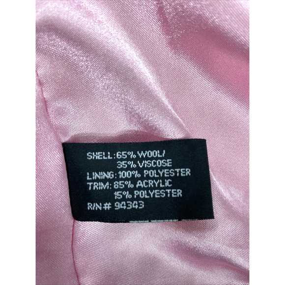 Vintage Coffee Shop Coat Womens Medium Pink Wool Blend Removable Faux Fur Collar - Picture 16 of 16